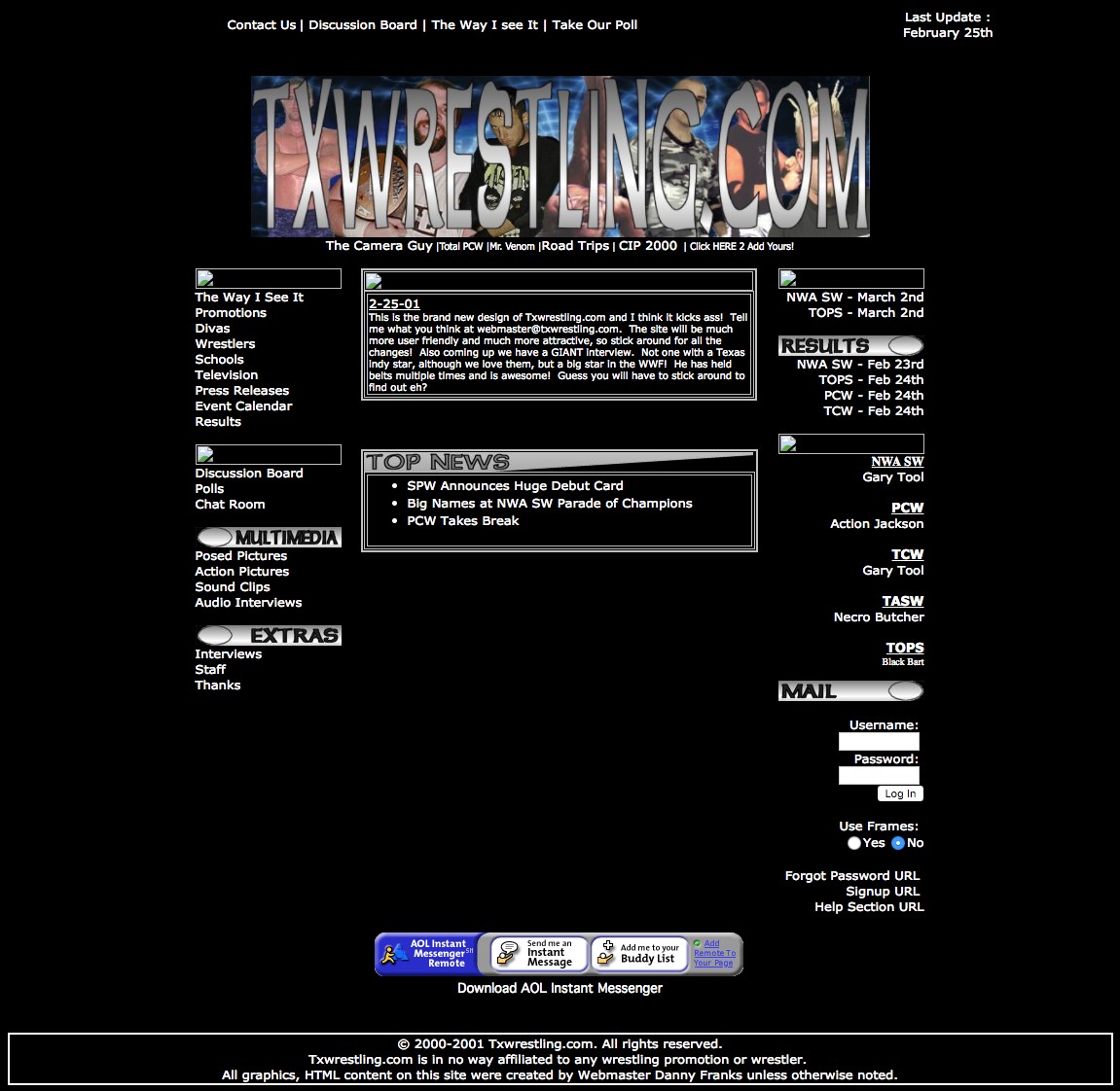 2001 TXWrestling Way back machine Dan Franks design